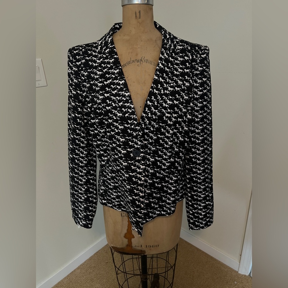 Worthington Black & White Horse Patterned Blazer Jacket